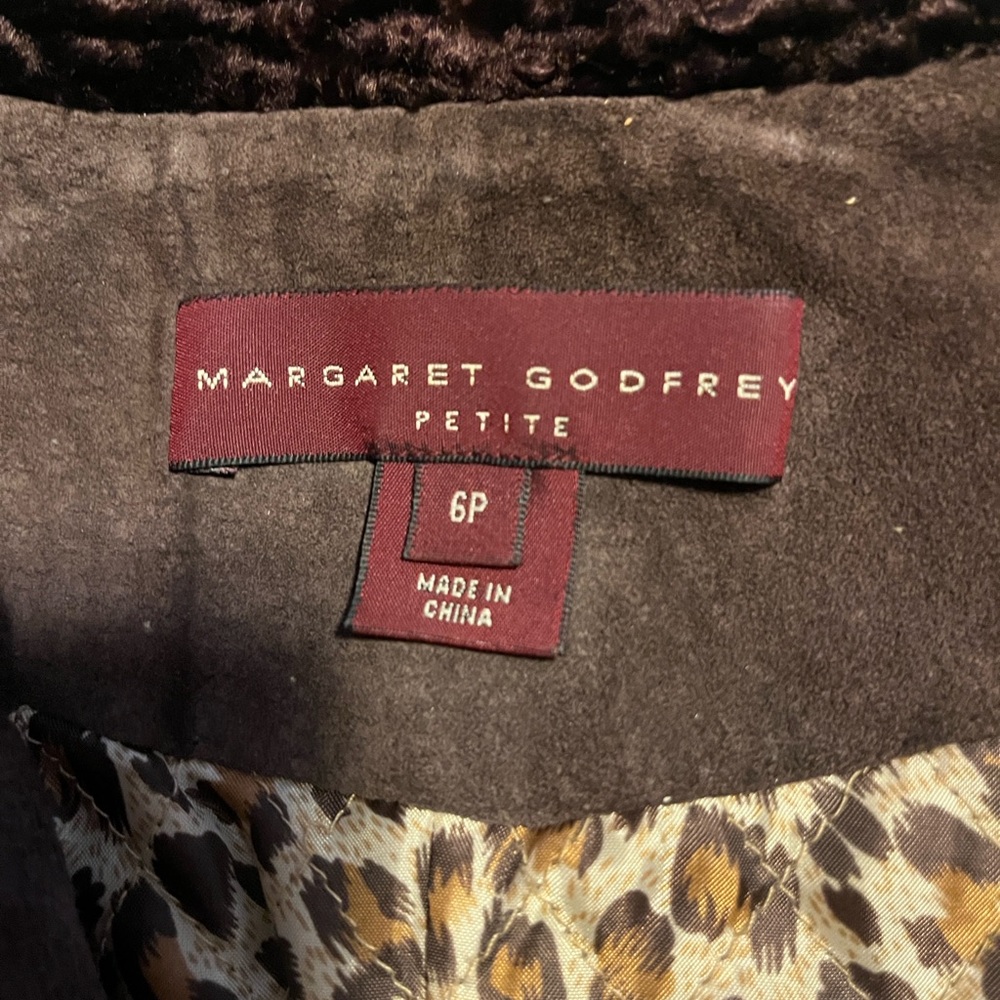 Margaret Godfrey Brown Suede Long Coat faux fur collar/trim gorgeous sz petite 6 - Picture 7 of 8